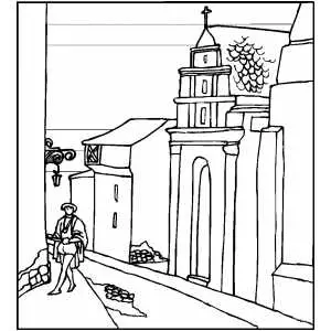 Man In Medieval Street coloring page
