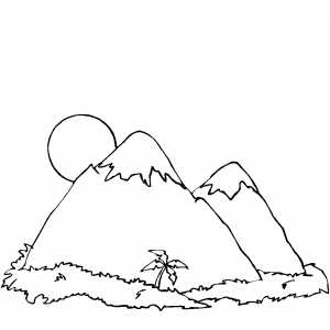 Mountains And Palm Tree coloring page