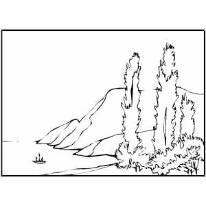 Mountains By Water coloring page