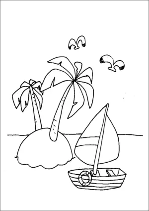 Sail Boat And Small Island coloring page