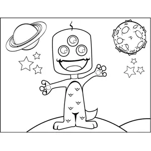 Three-Eyed Space Creature coloring page