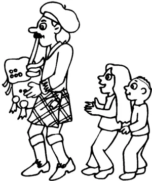Bagpipe Player With Kids coloring page