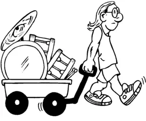 Guy With Wheelbarrow Of Drums coloring page