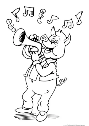 Pig Plays Horn coloring page