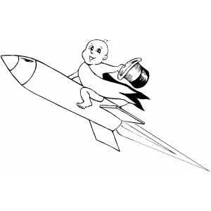 New Year Baby On Rocket coloring page