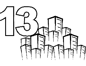 13 Buildings coloring page