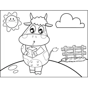 Cow with Juice Box coloring page