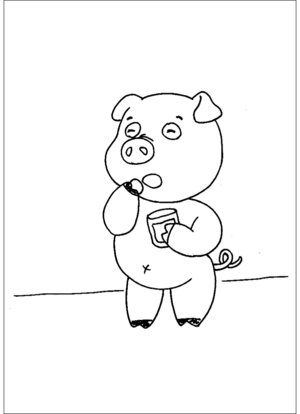 Cute Pig Eating Snacks coloring page