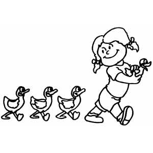 Girl Leading Ducks coloring page