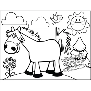 Horse by Fence coloring page