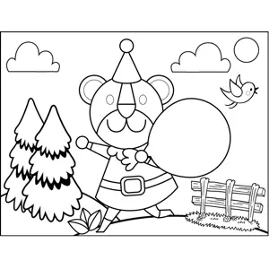 Birthday Bear with Balloon coloring page