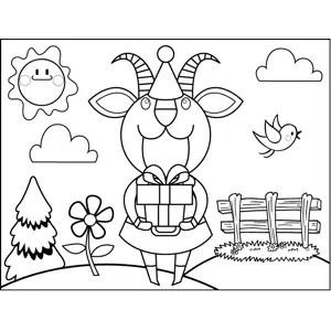 Goat with Birthday Present coloring page