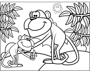 Monkeys Eating a Banana coloring page