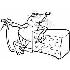 Mouse Happy That Has Big Piece Of Cheese coloring page