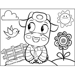 Pretty Cow with Bird coloring page