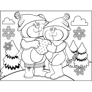 Romantic Winter Bears coloring page