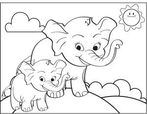 Smiling Elephants coloring page