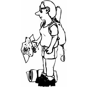 Backpacker With Map coloring page