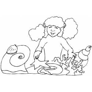 Girl And Seashells coloring page