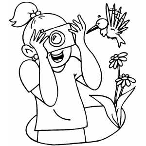 Girl Photographing Bird coloring page