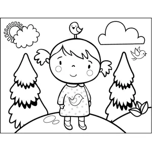 Girl with Bird Dress coloring page