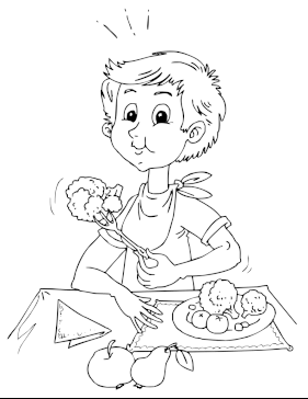 Kid Eating Vegetables coloring page