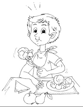 Kid Eating Vegetables Coloring Page