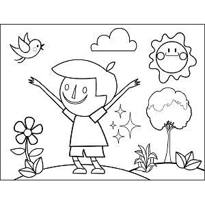 Kid Waving Arms coloring page