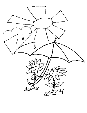 Flowers with Umbrella Coloring Page