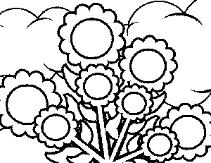 Sunflowers and Clouds Coloring Page