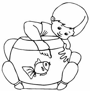 Boy Playing With Goldfish coloring page