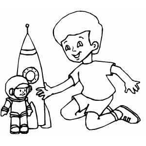 Boy with Rocketship coloring page