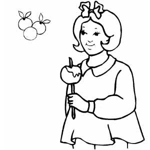 Girl Eating Apple On Stick coloring page