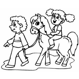 Kids On Pony coloring page