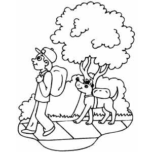 Walking Boy And His Dog coloring page