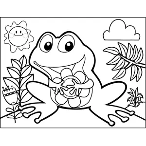 Happy Frog with Flower coloring page