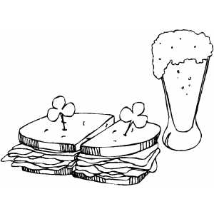Green Beer And Sandwich coloring page