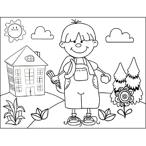Boy with Pencil Backpack coloring page