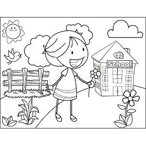 Girl Flower School coloring page