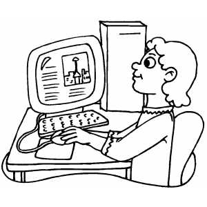 Girl Making Report On Computer coloring page