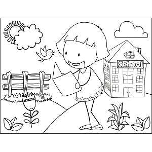 Girl Reading Book Outdoors coloring page