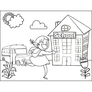Girl Running School Bus coloring page