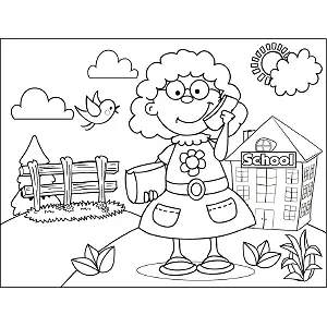 Girl with Curls and Phone coloring page