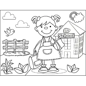 Girl with Pigtails Book Bag coloring page