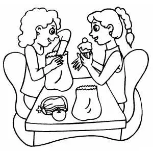 Girls Trading Lunches coloring page