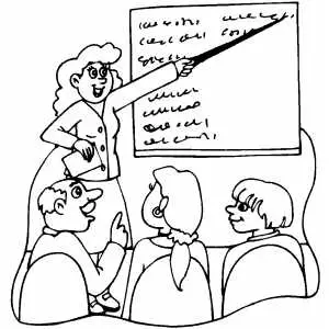 Teacher Explain To Students Using Chalkboard coloring page