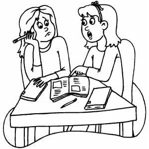Two Girls Study Discussion coloring page