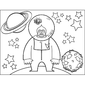 Big Space Alien with Bubble coloring page