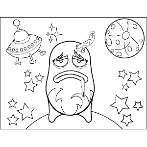 Grumpy Space Alien coloring page