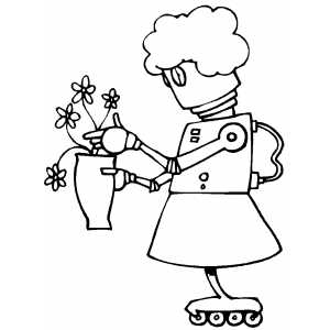Maiden Robot Watching Flowers coloring page
